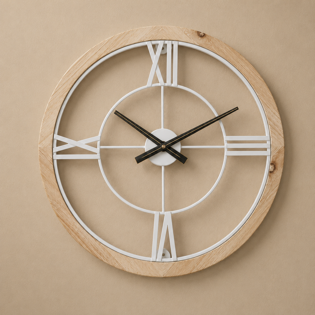 Grande horloge blanche et bois