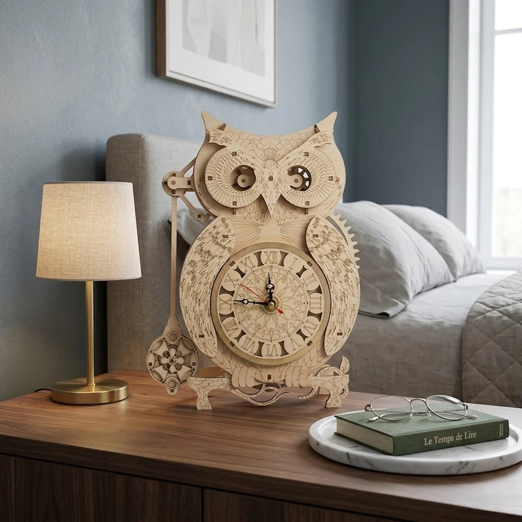 Horloge hibou en bois