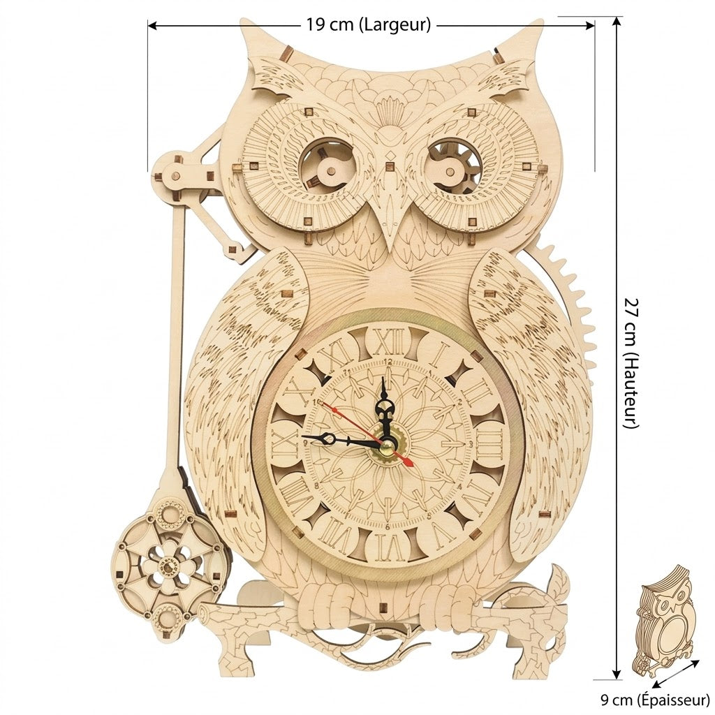 Horloge hibou en bois