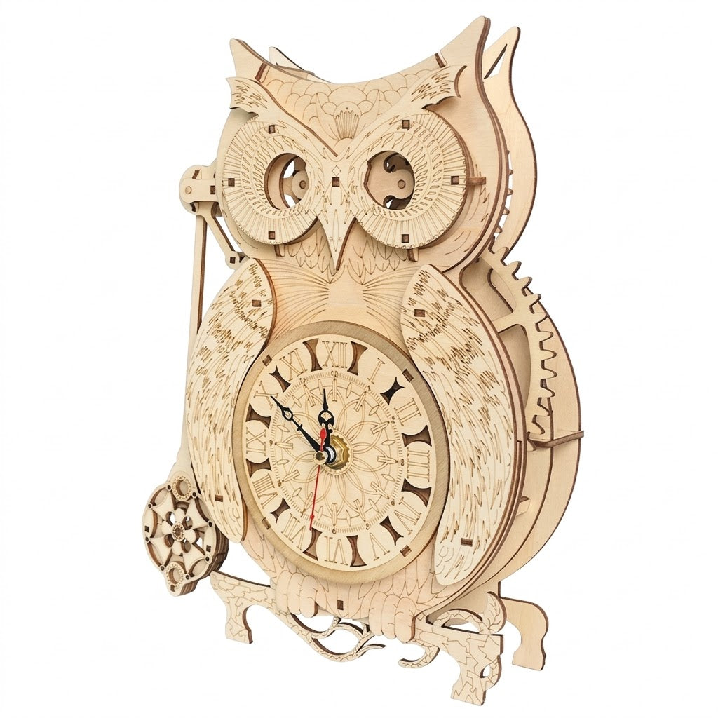 Horloge hibou en bois
