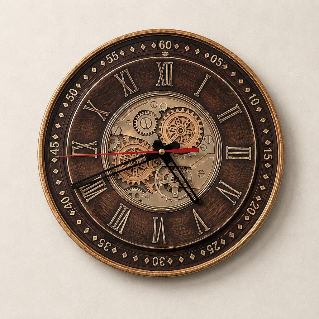 Horloge murale industrielle bois