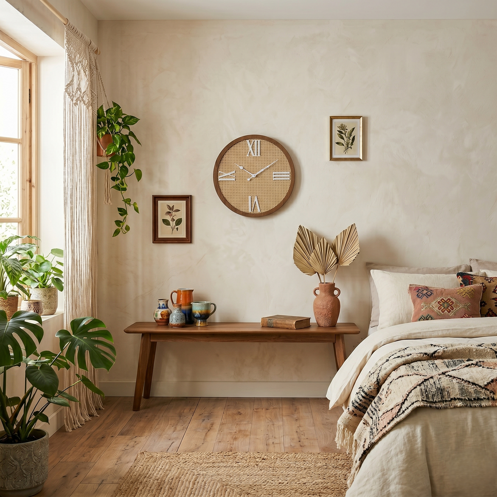 Horloge murale rotin blanc