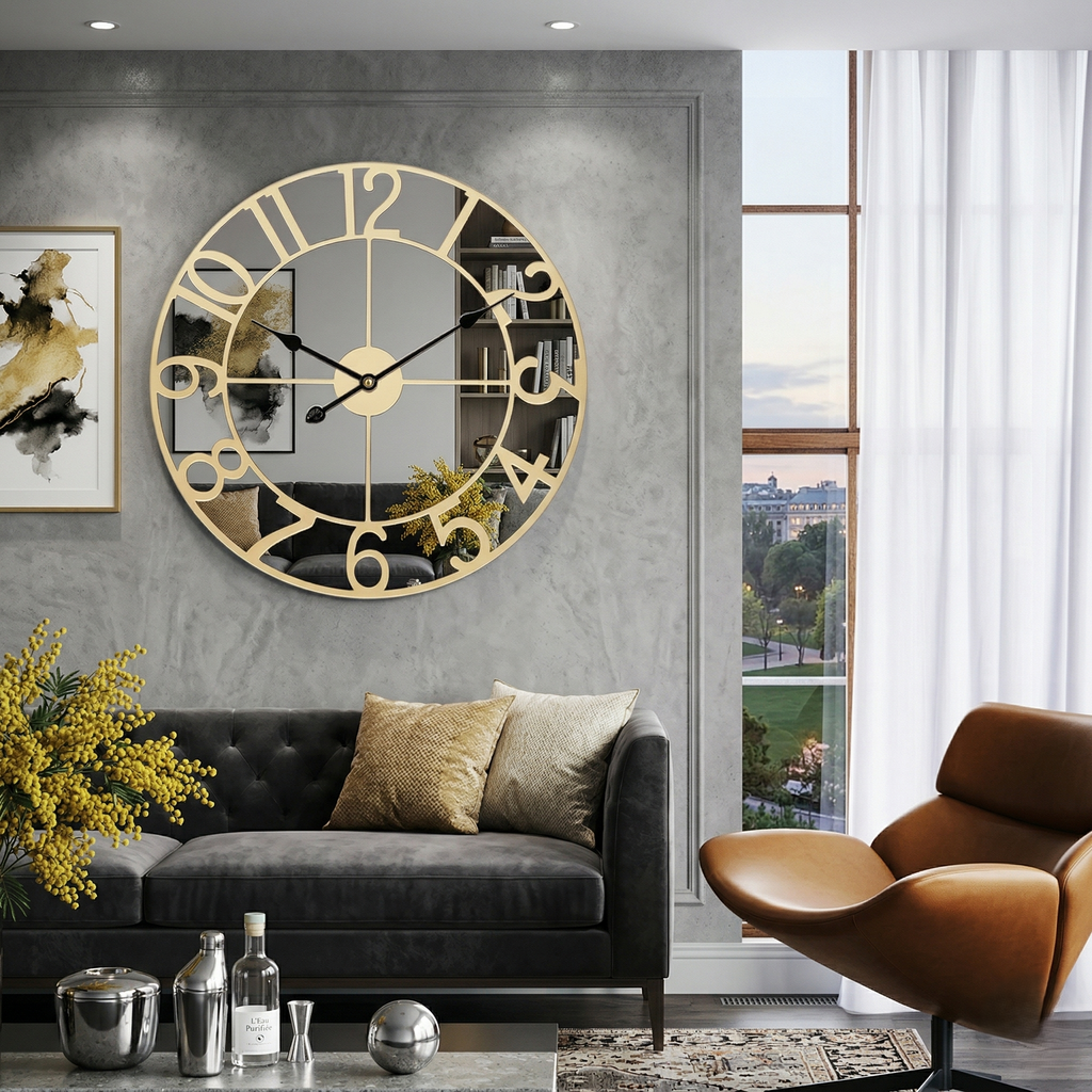 Grande horloge miroir doré