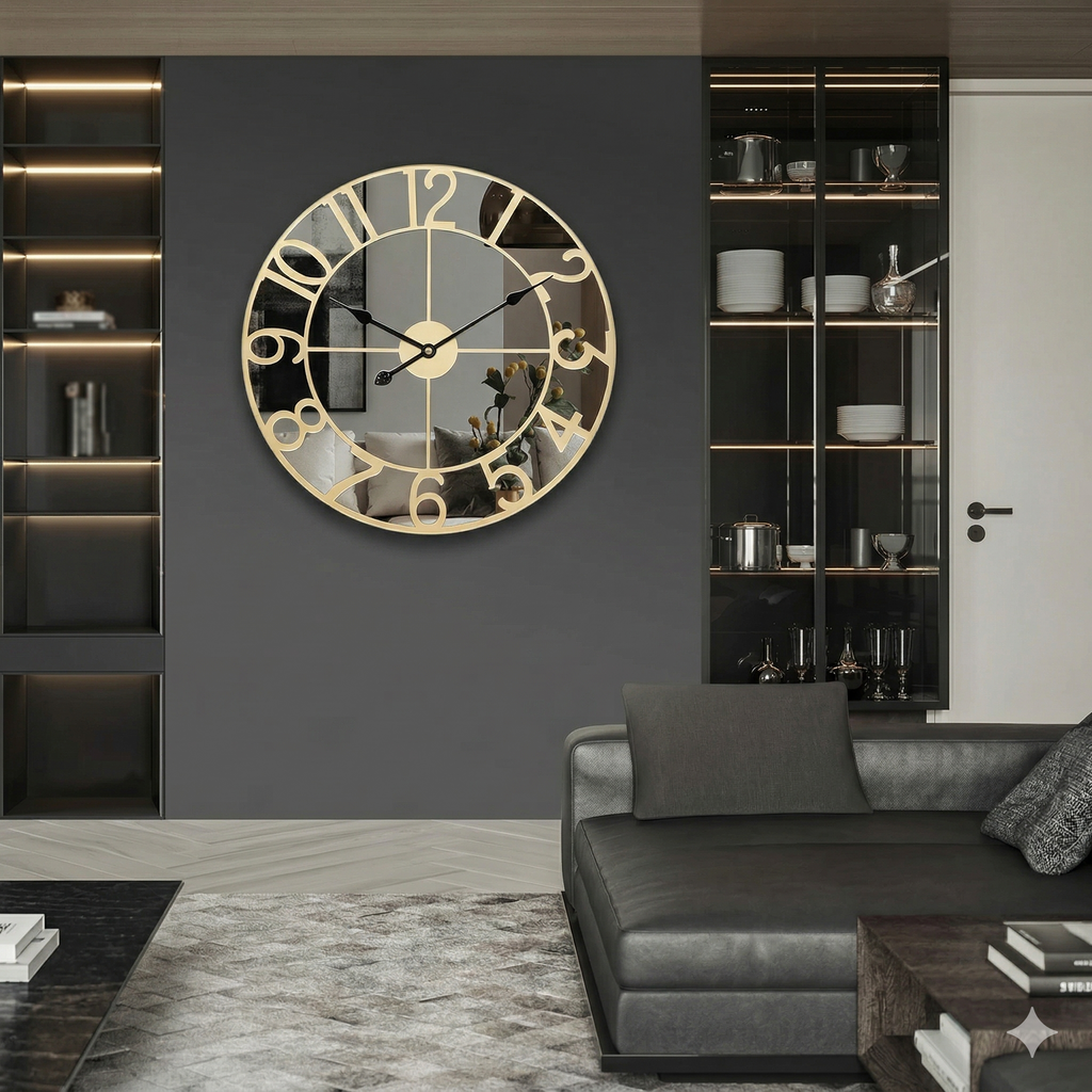 Grande horloge miroir doré