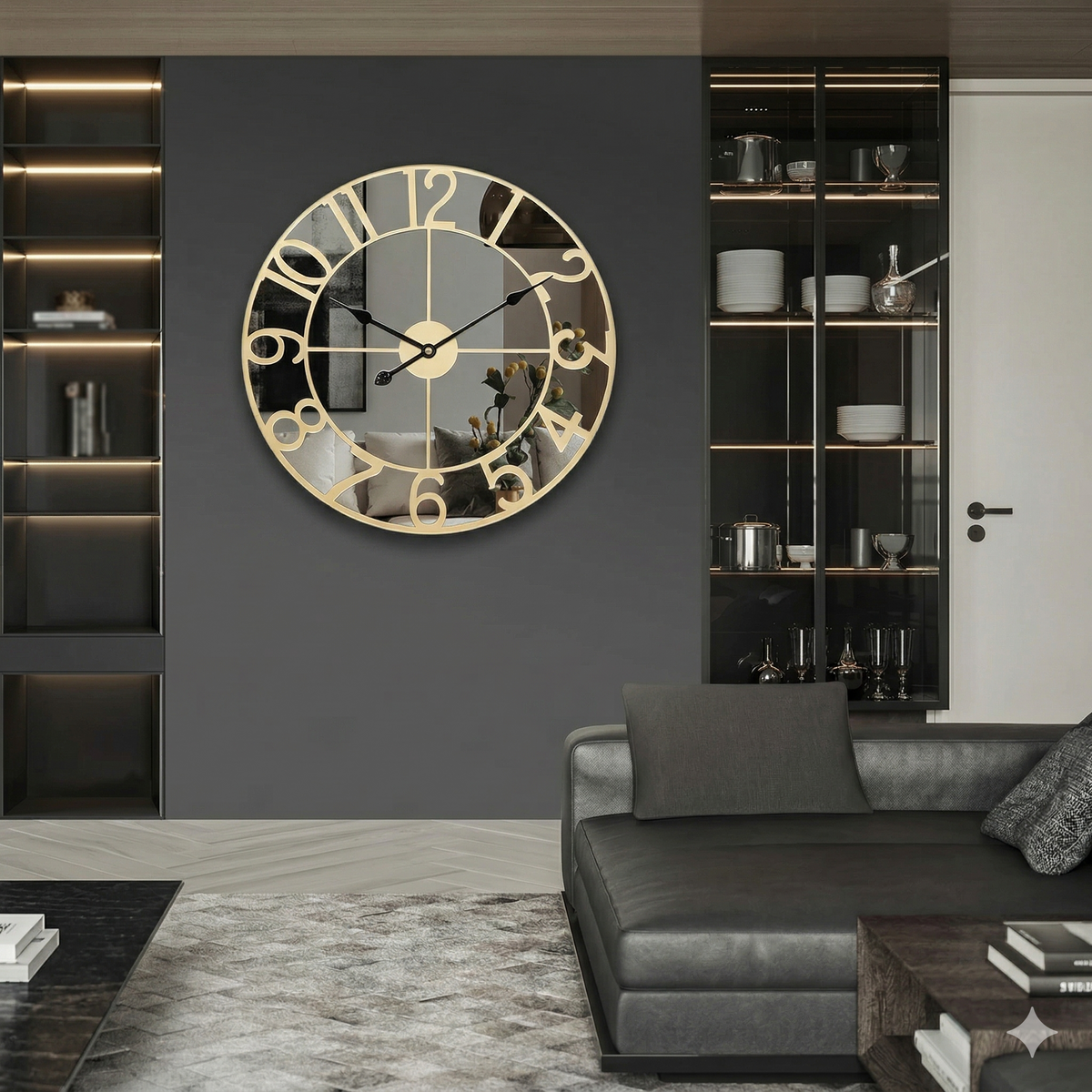 Grande horloge miroir doré