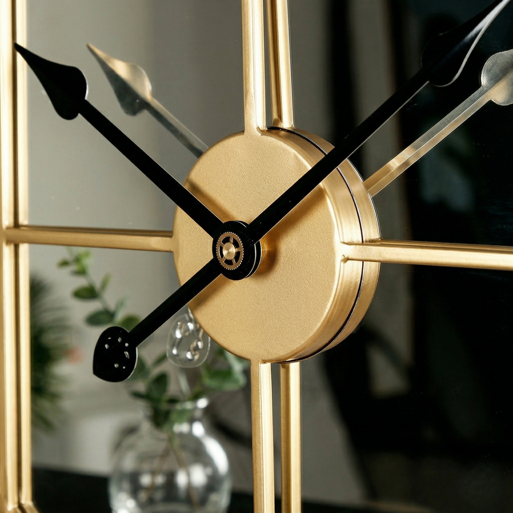 Grande horloge miroir doré