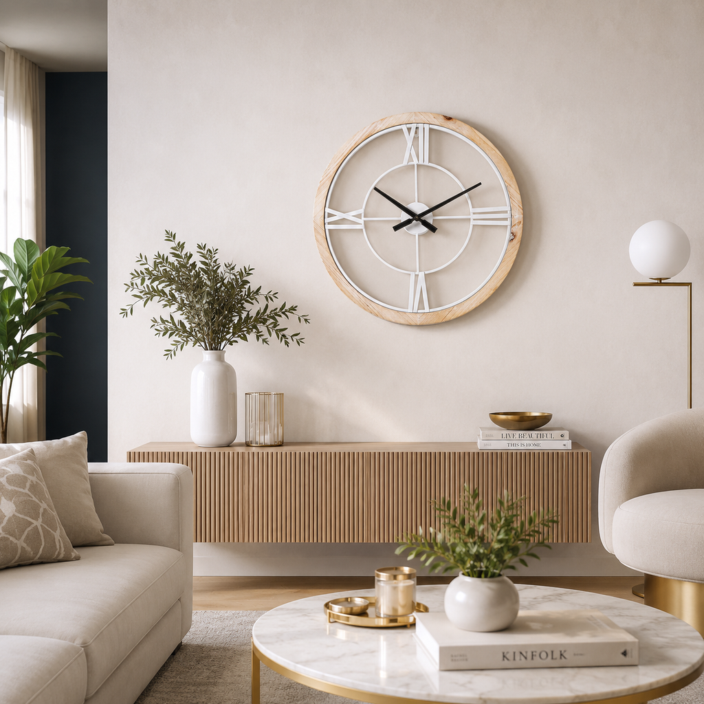 Grande horloge blanche et bois