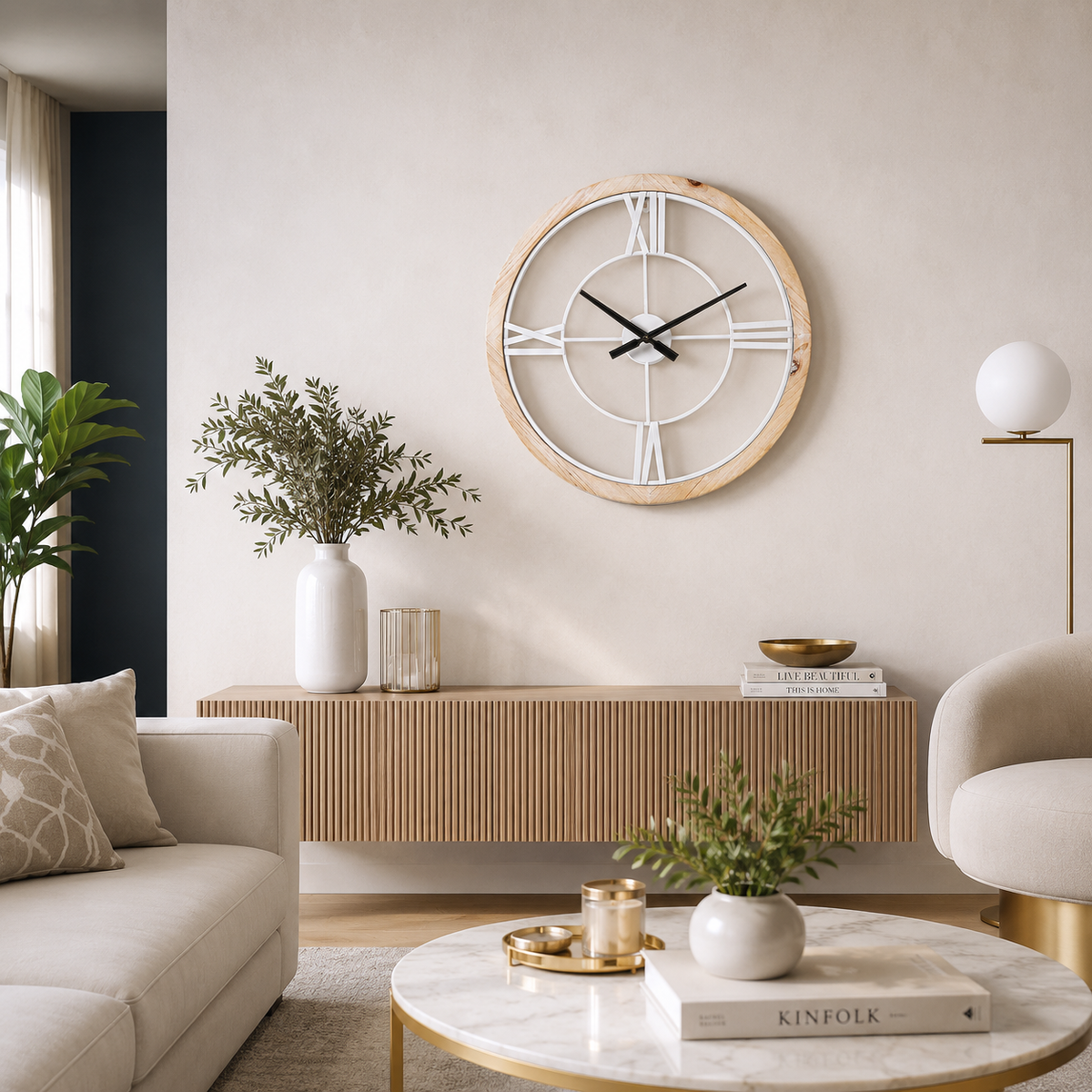 Grande horloge blanche et bois