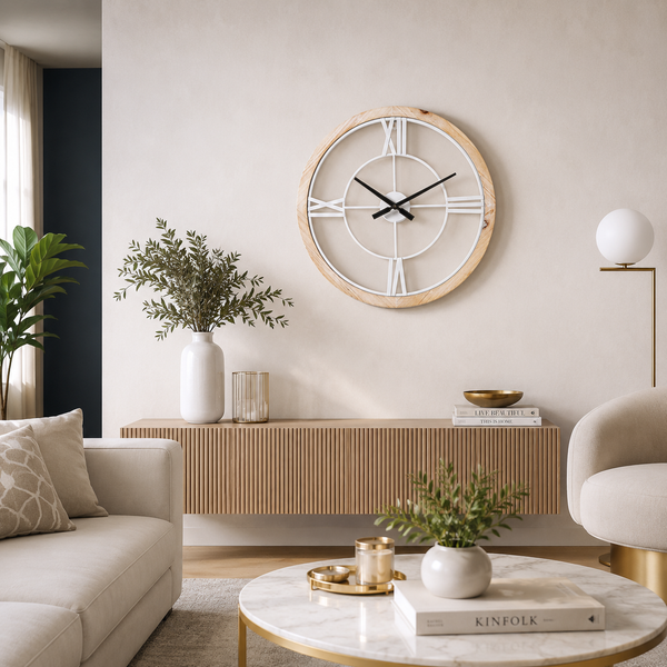 Grande horloge blanche et bois