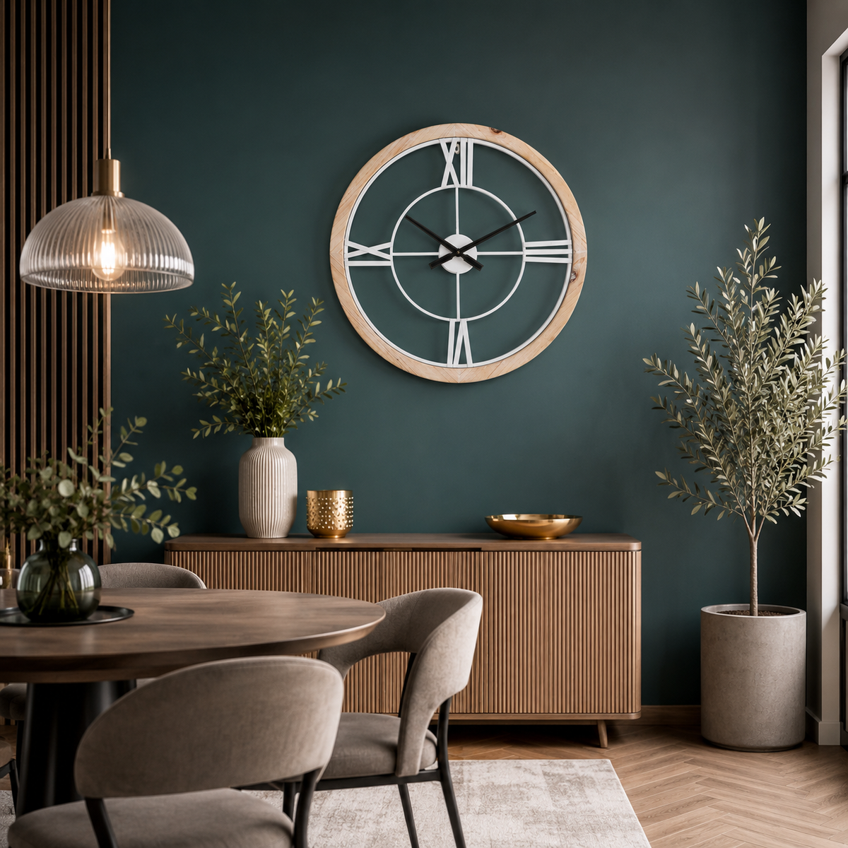 Grande horloge blanche et bois