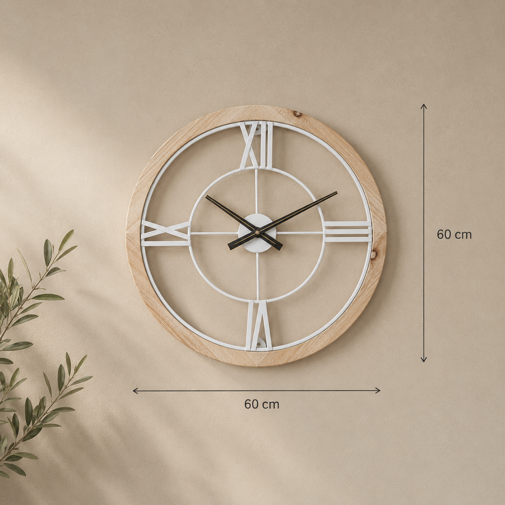Grande horloge blanche et bois