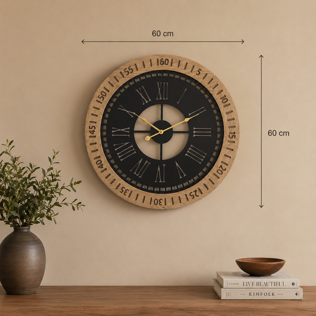 Grande horloge bois et métal