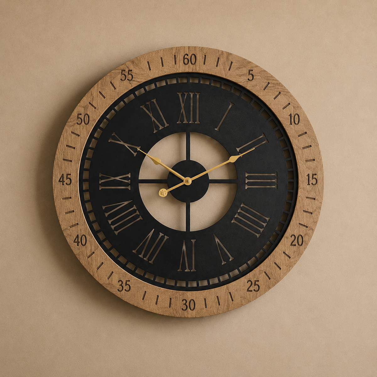 Grande horloge bois et métal
