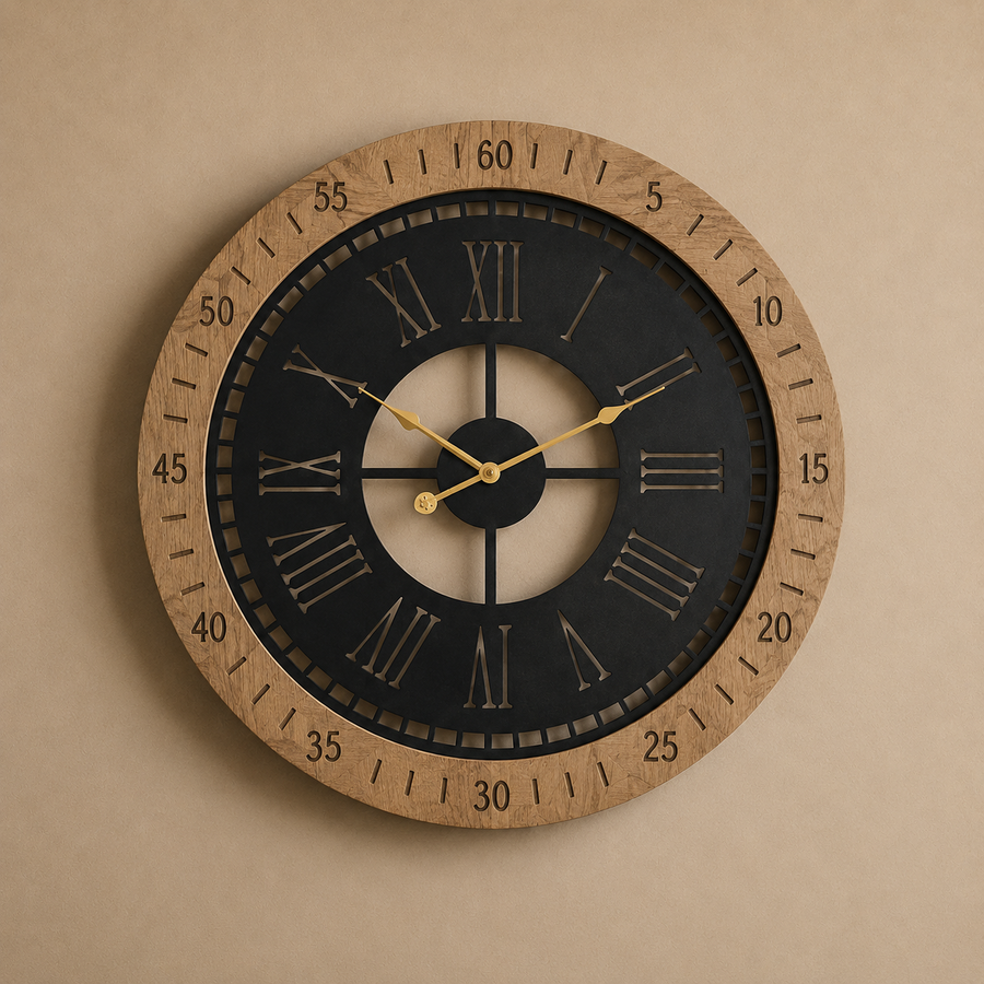 Grande horloge bois et métal