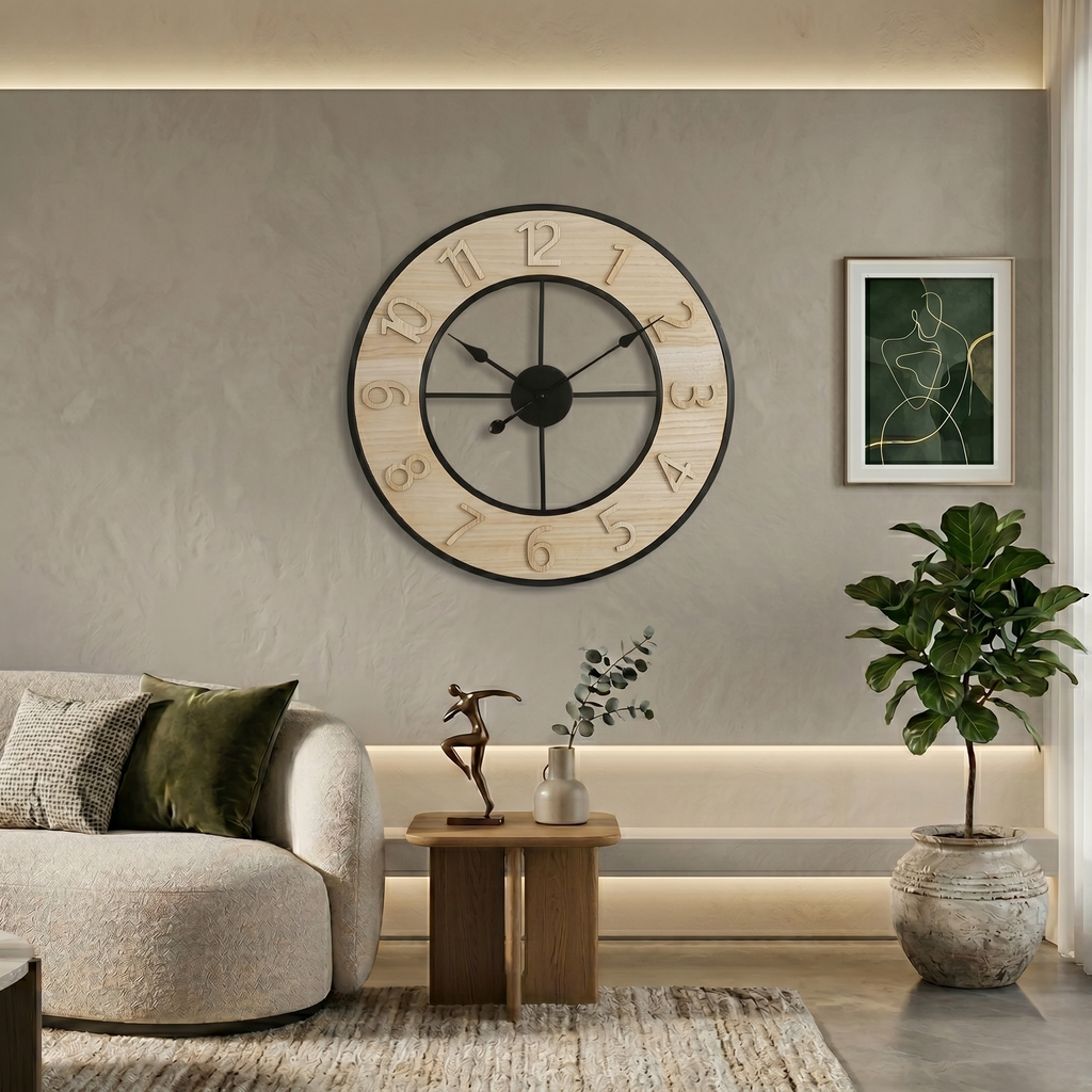 Grande horloge bois et noir