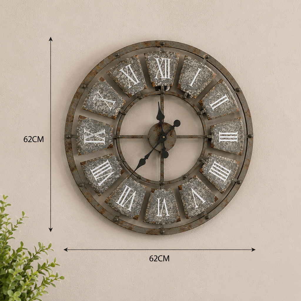 Grande horloge grise métal vieilli