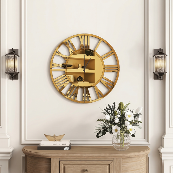 Grande horloge miroir doré