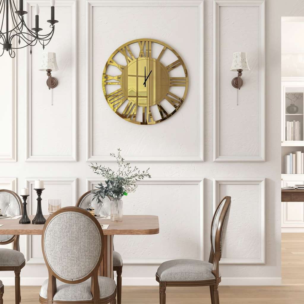 Grande horloge miroir doré