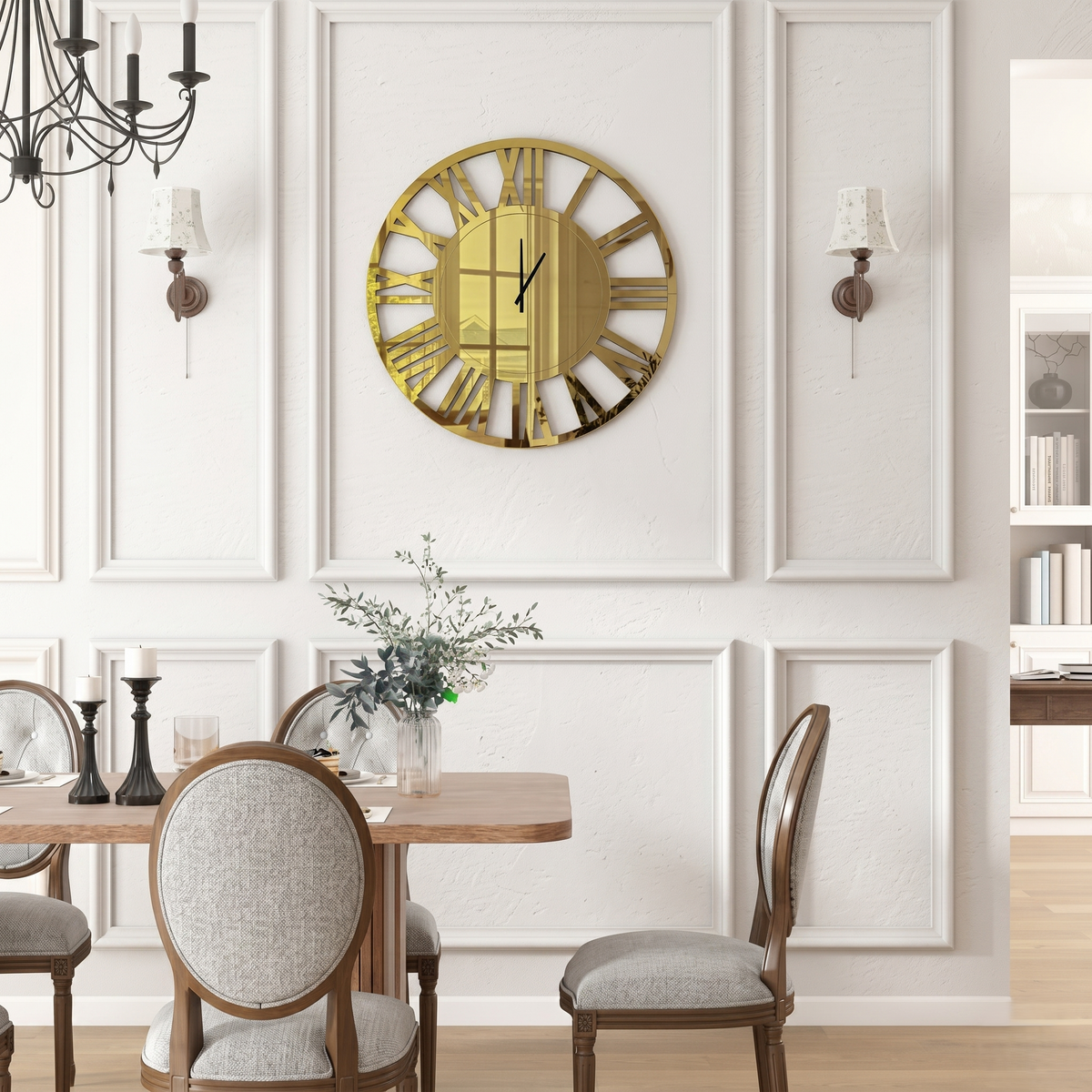Grande horloge miroir doré