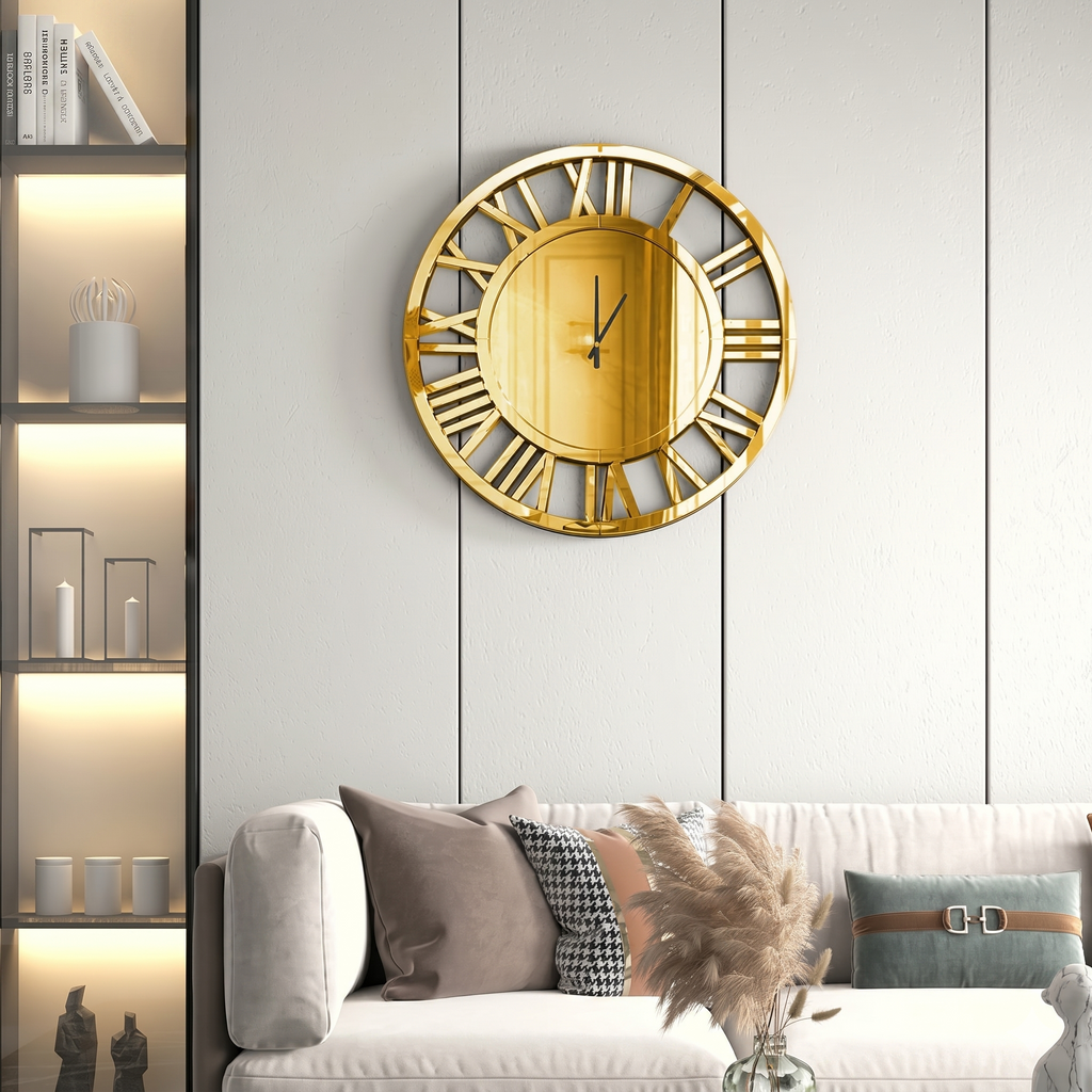 Grande horloge miroir doré