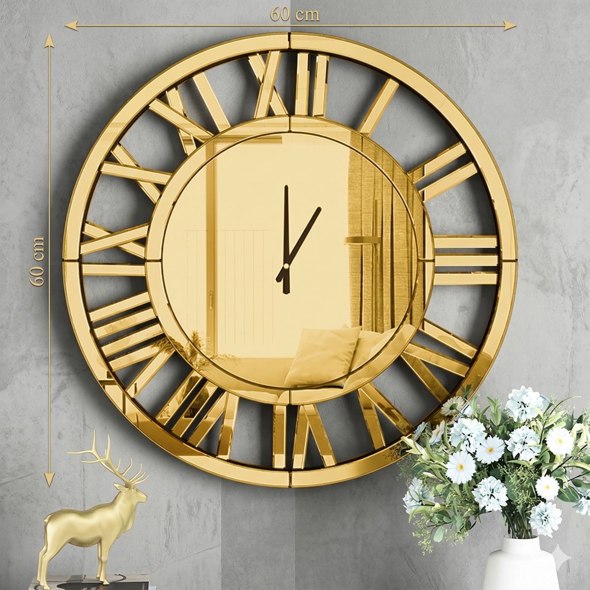 Grande horloge miroir doré