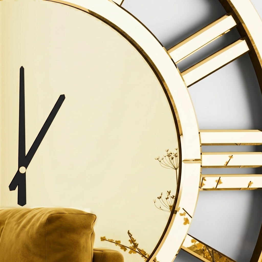 Grande horloge miroir doré