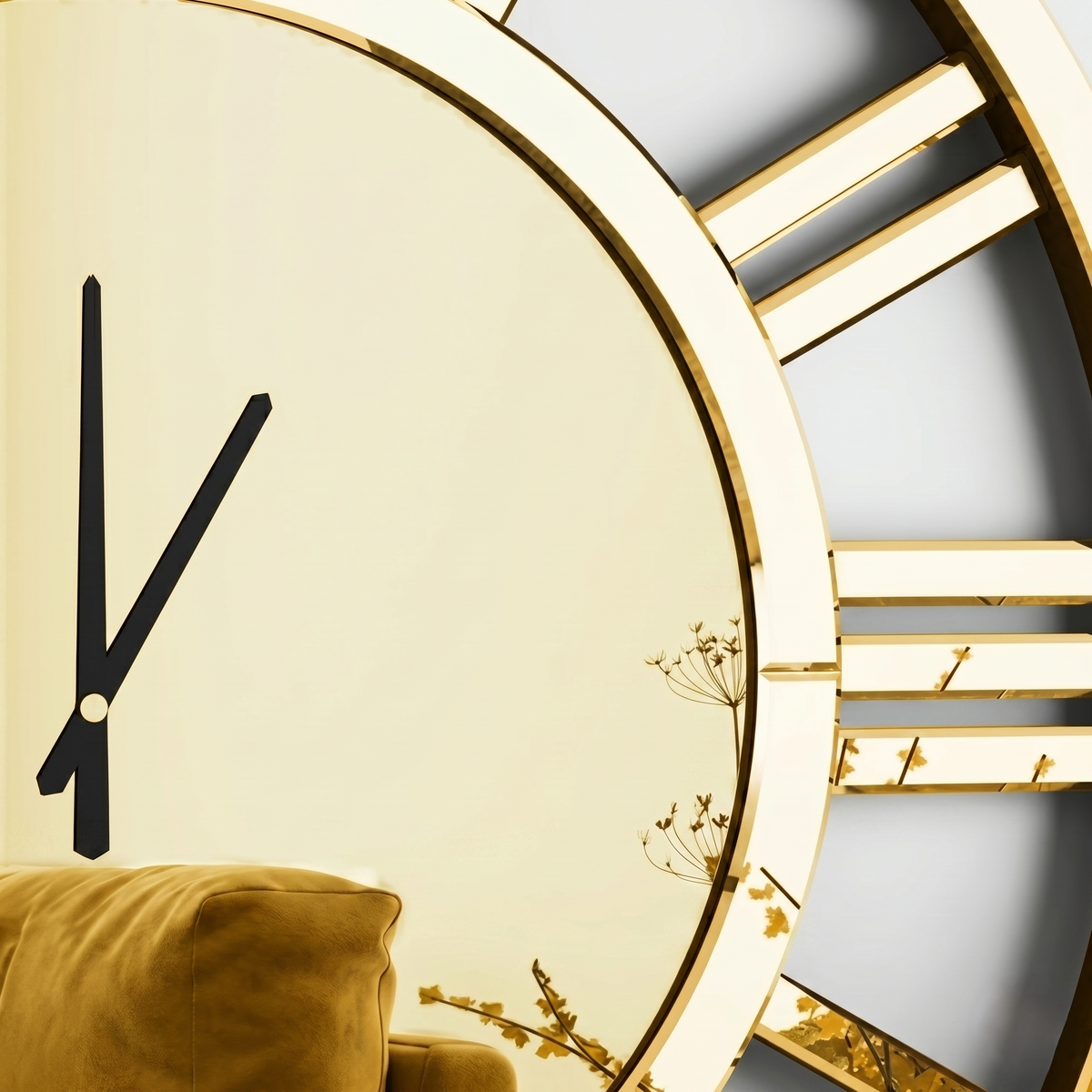 Grande horloge miroir doré