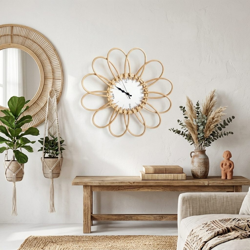 Grande horloge rotin