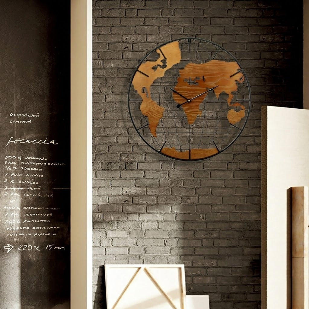 Horloge carte monde scandinave