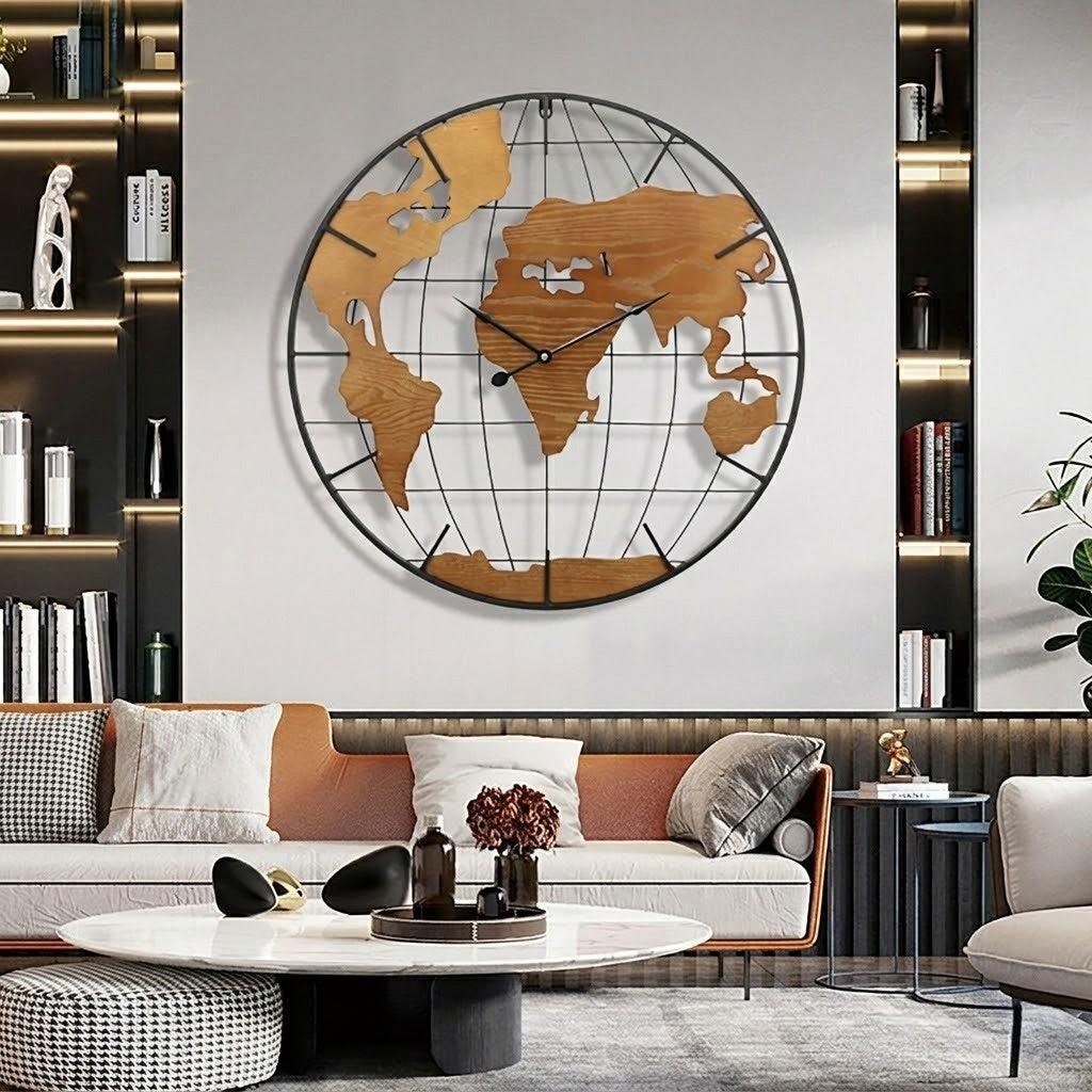 Horloge carte monde scandinave