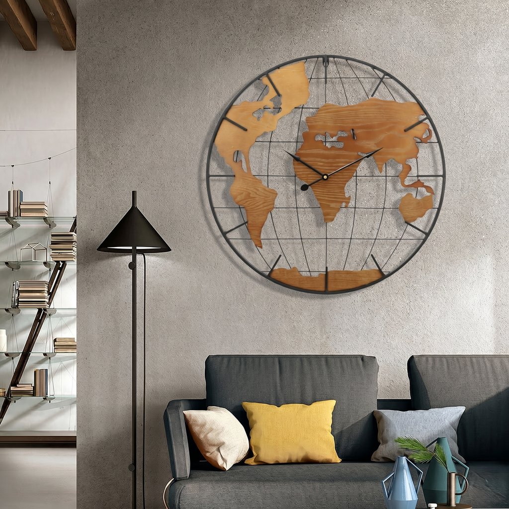 Horloge carte monde scandinave