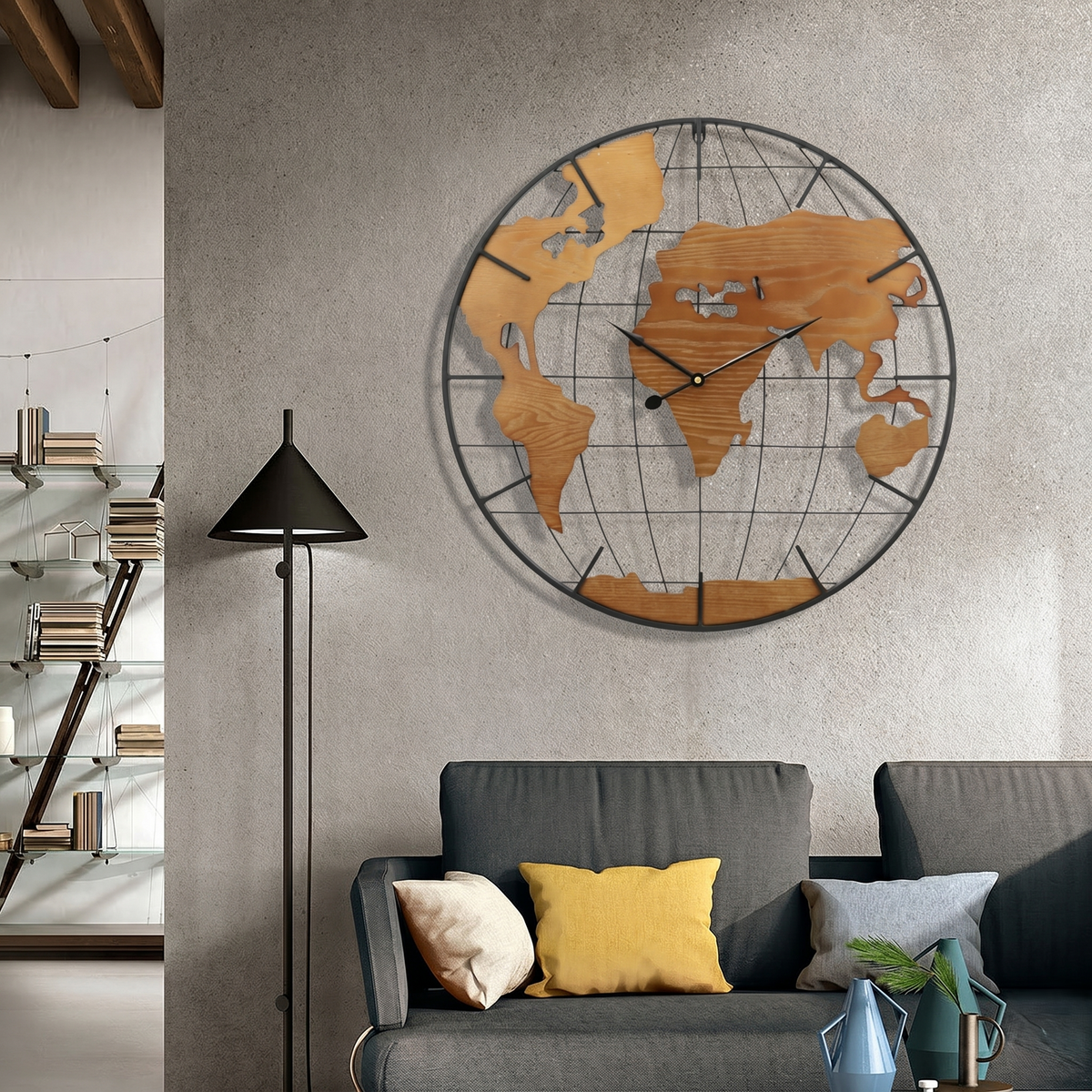 Horloge carte monde scandinave