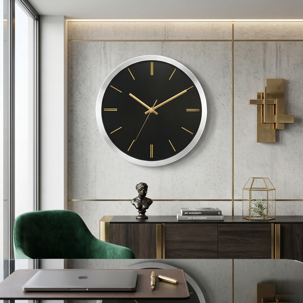 Horloge murale minimaliste en métal diamètre 30 cm