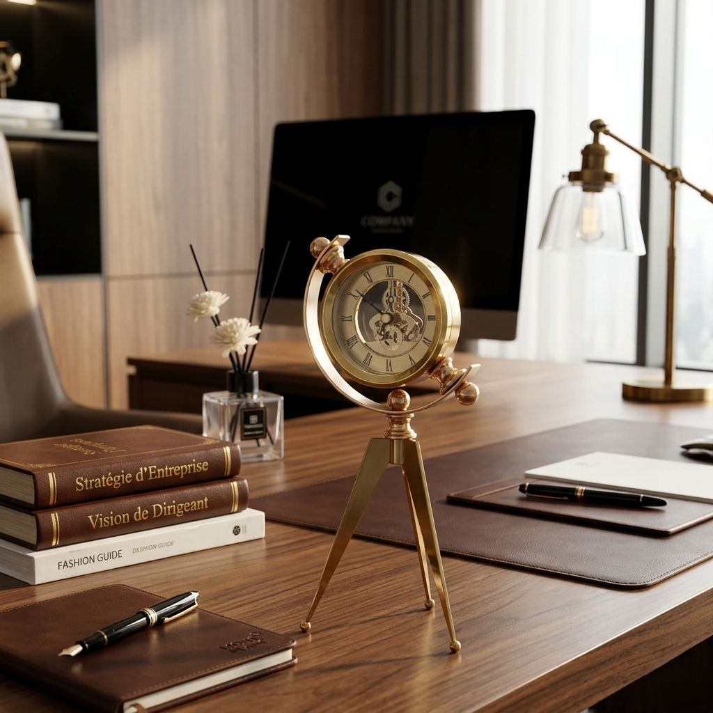 Horloge de bureau nautique dorée