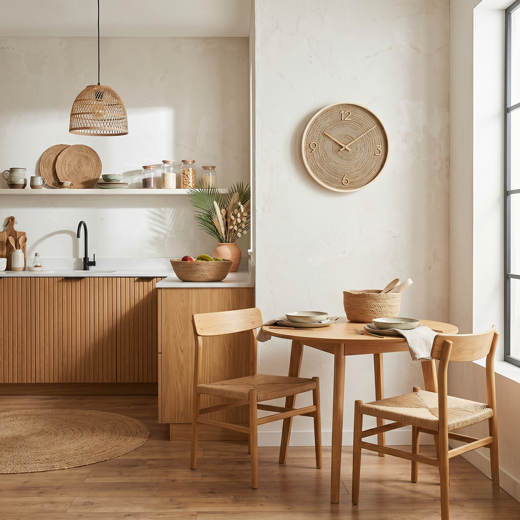 Horloge design rotin osier