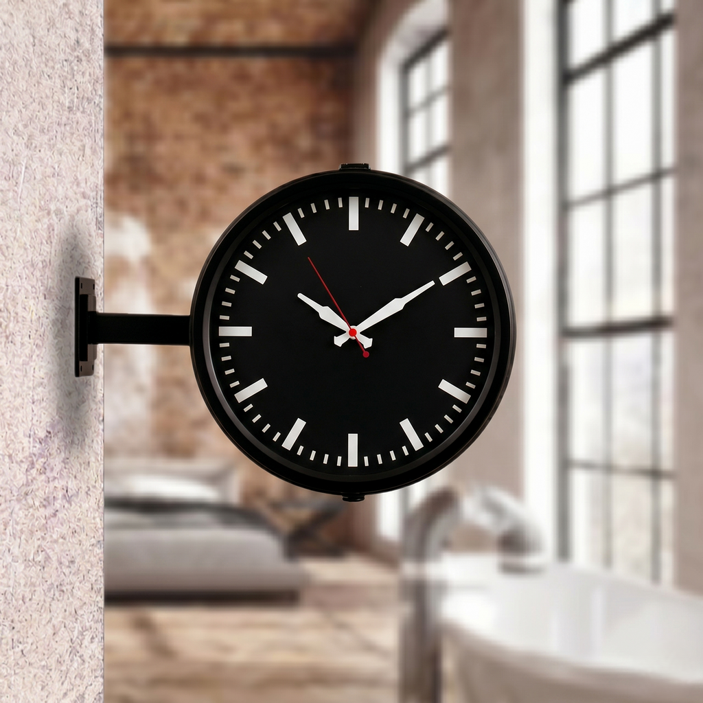 Horloge double face gare minimaliste
