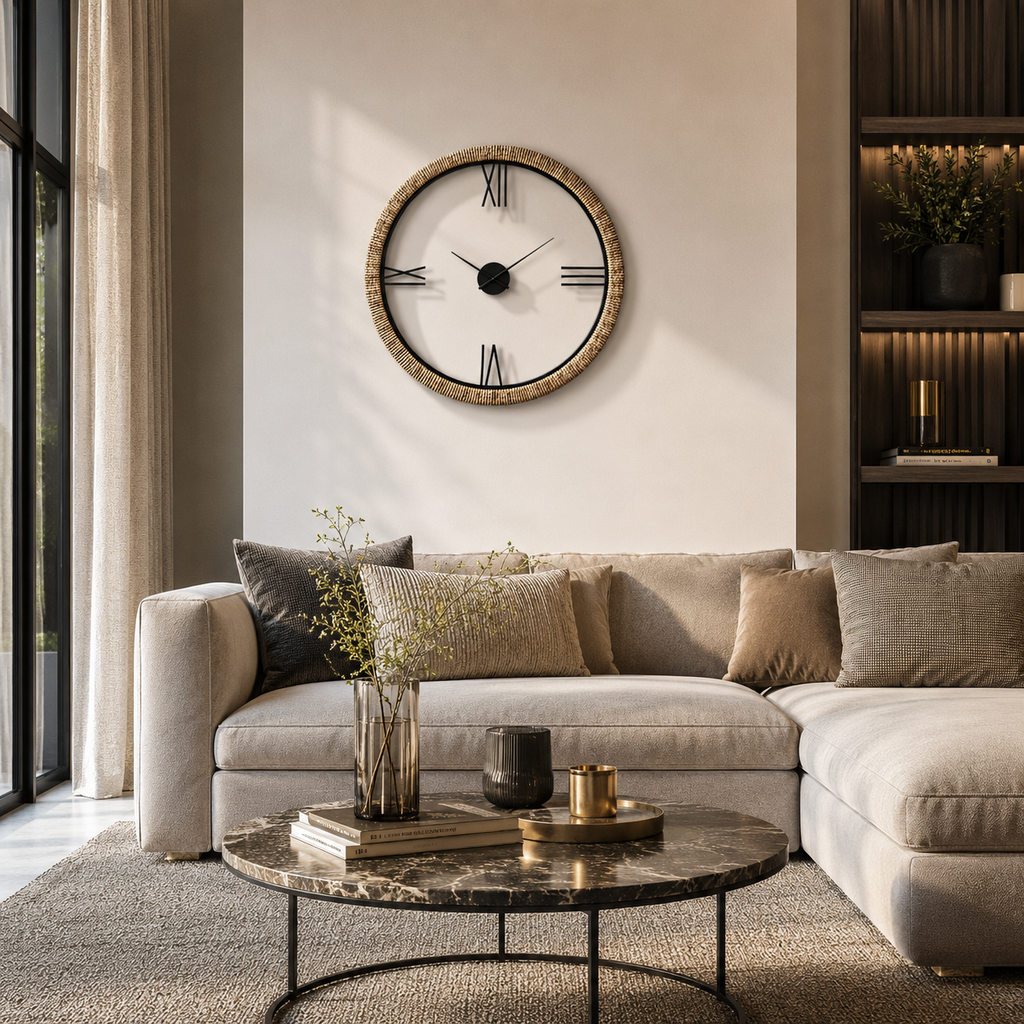Horloge en rotin beige