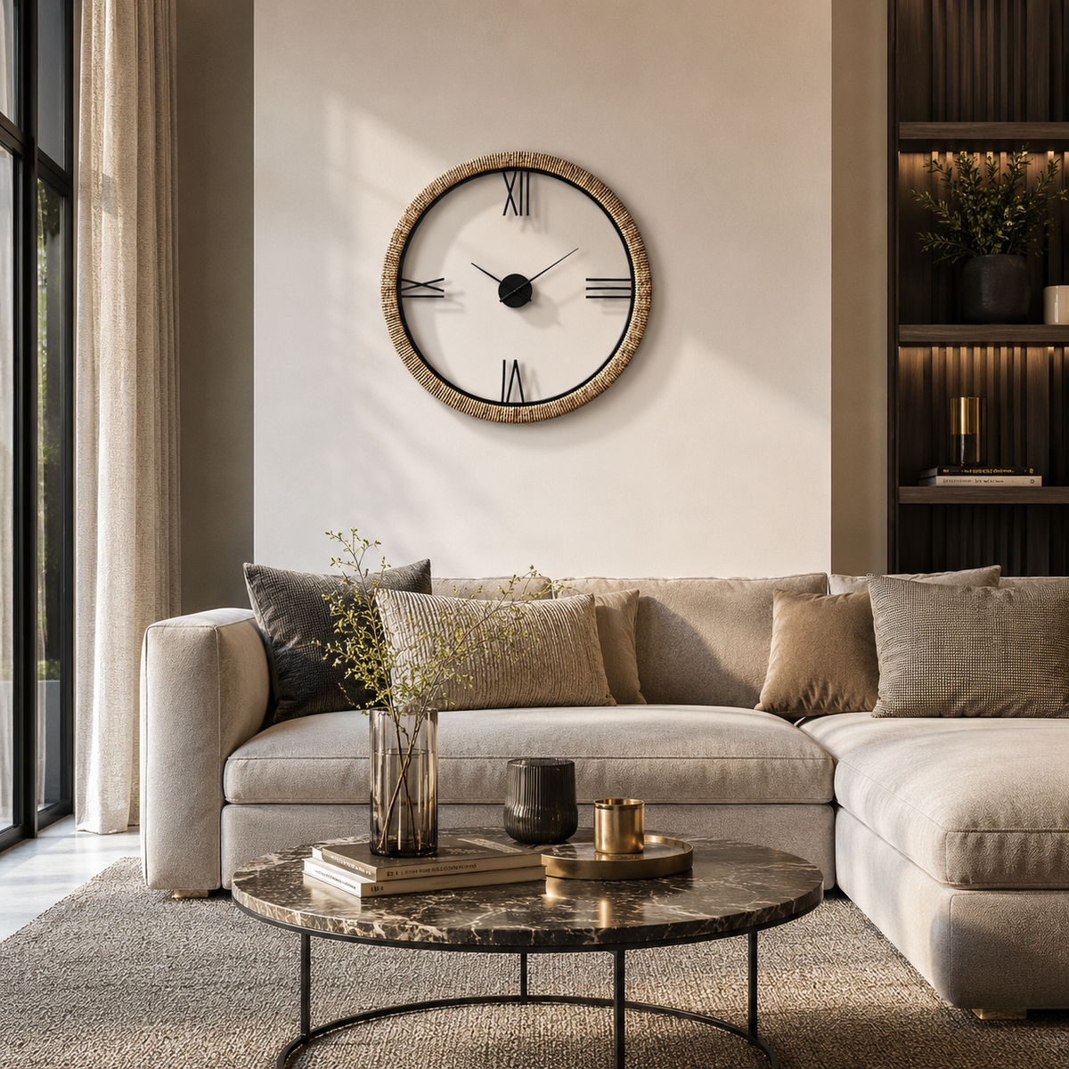 Horloge en rotin beige