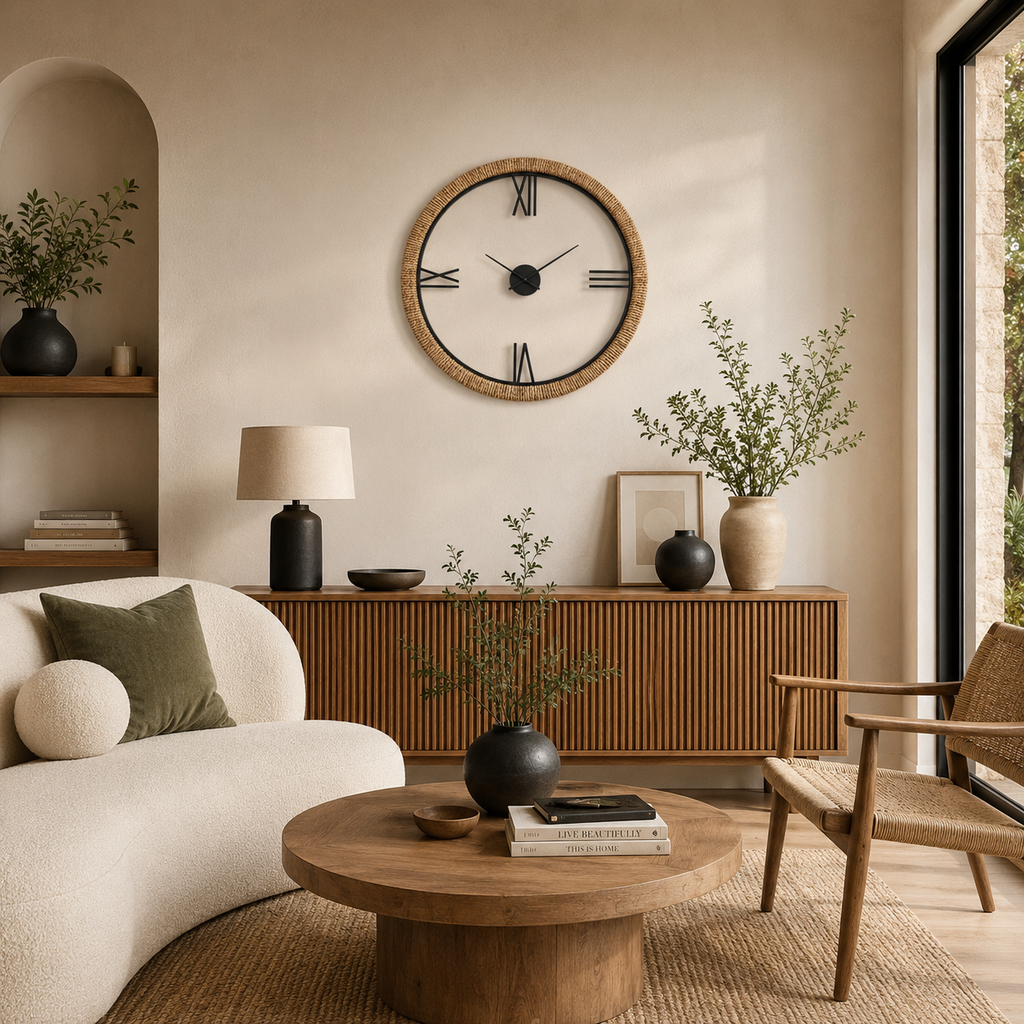 Horloge en rotin beige
