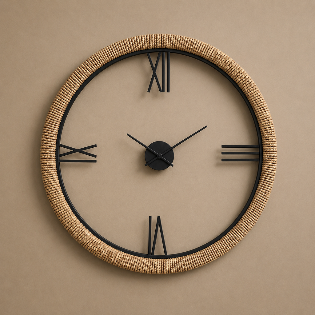 Horloge en rotin beige