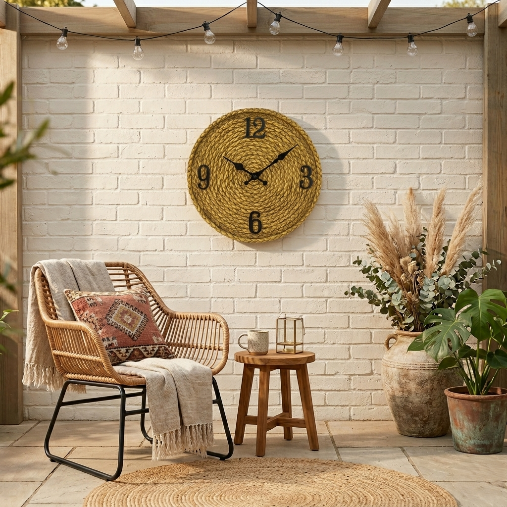 Horloge extérieur style rotin