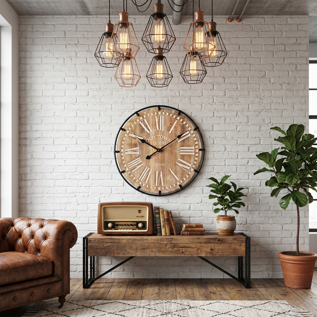 Horloge industrielle bois et métal