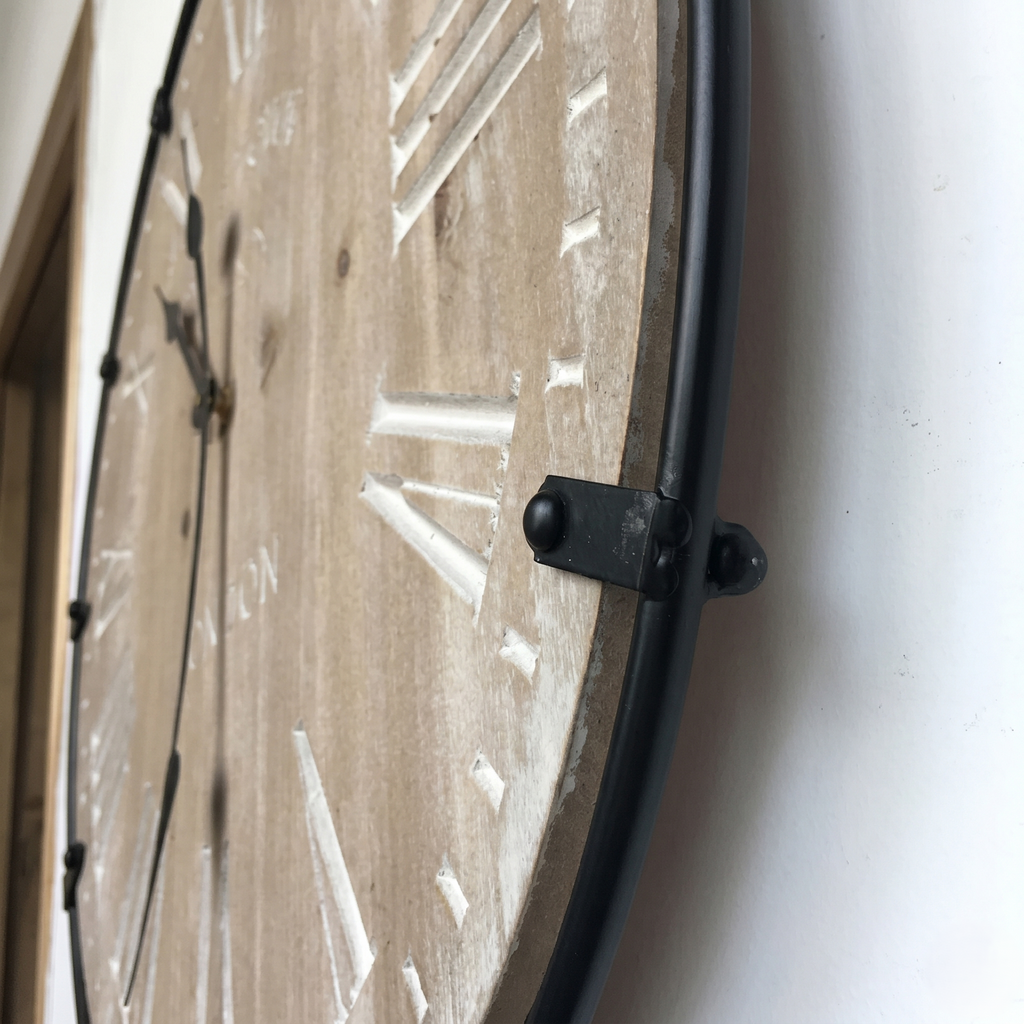 Horloge industrielle bois et métal