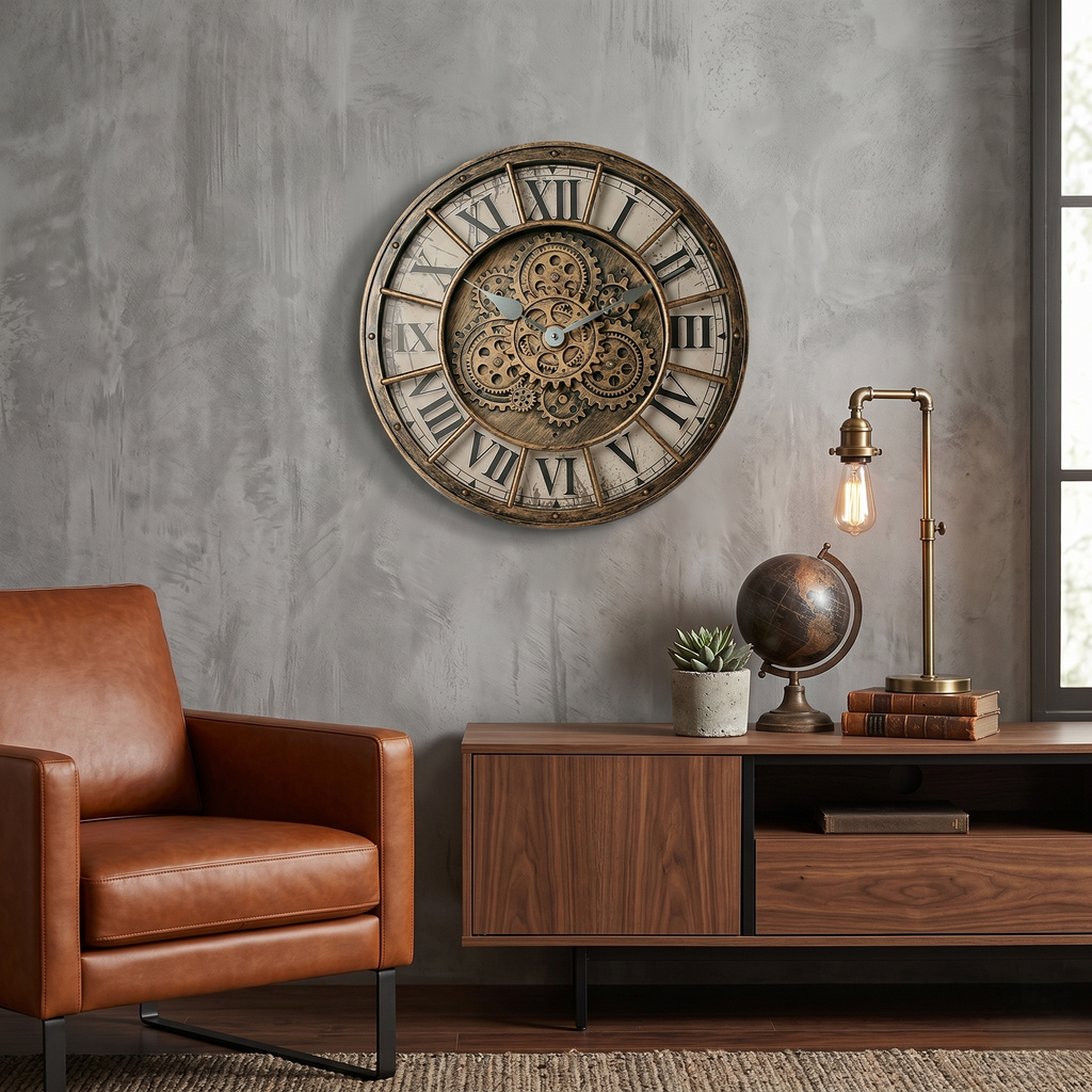 Horloge industrielle avec mécanisme apparent