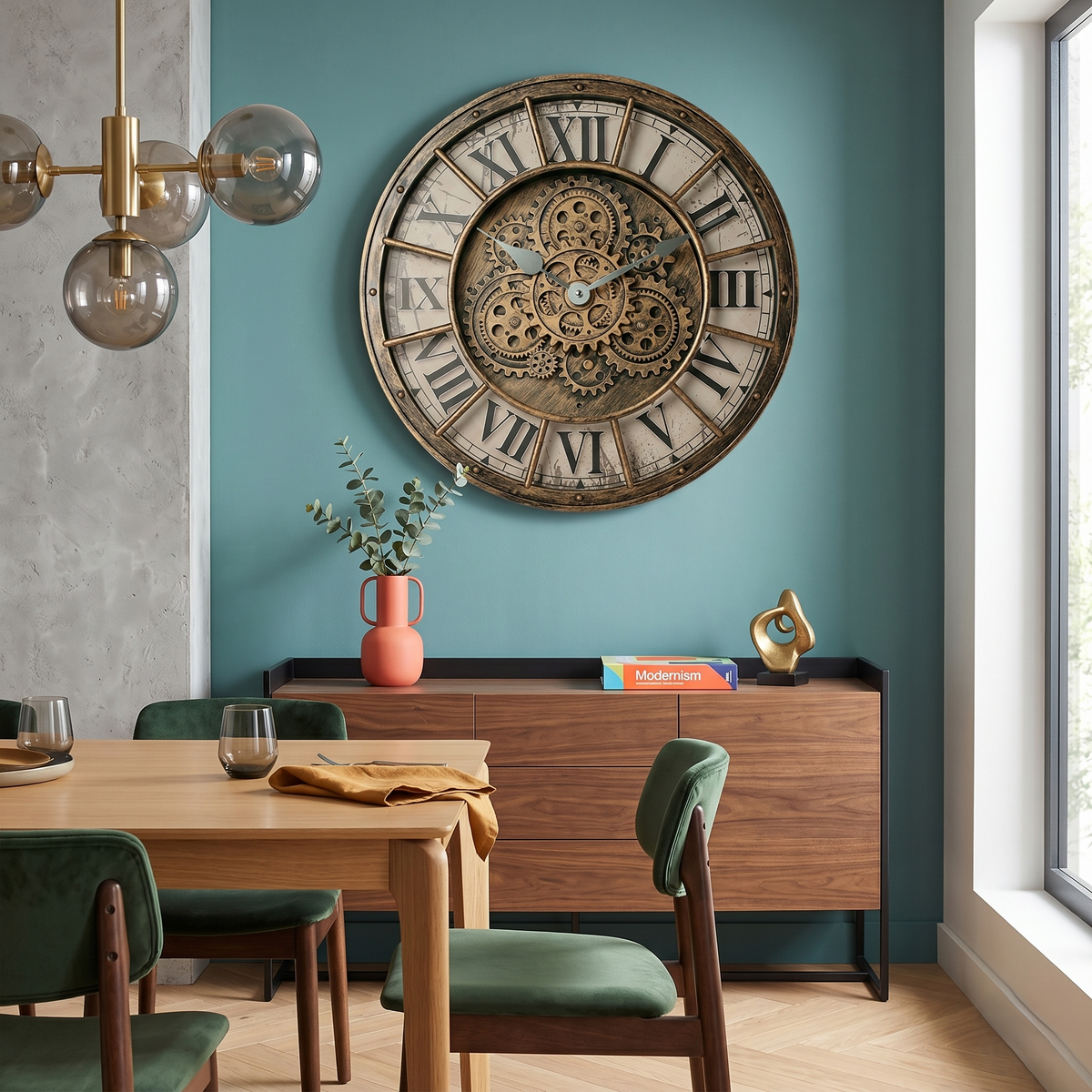 Horloge industrielle avec mécanisme apparent