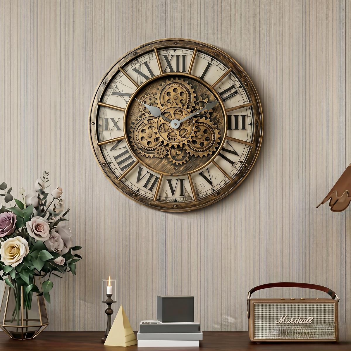 Horloge industrielle avec mécanisme apparent