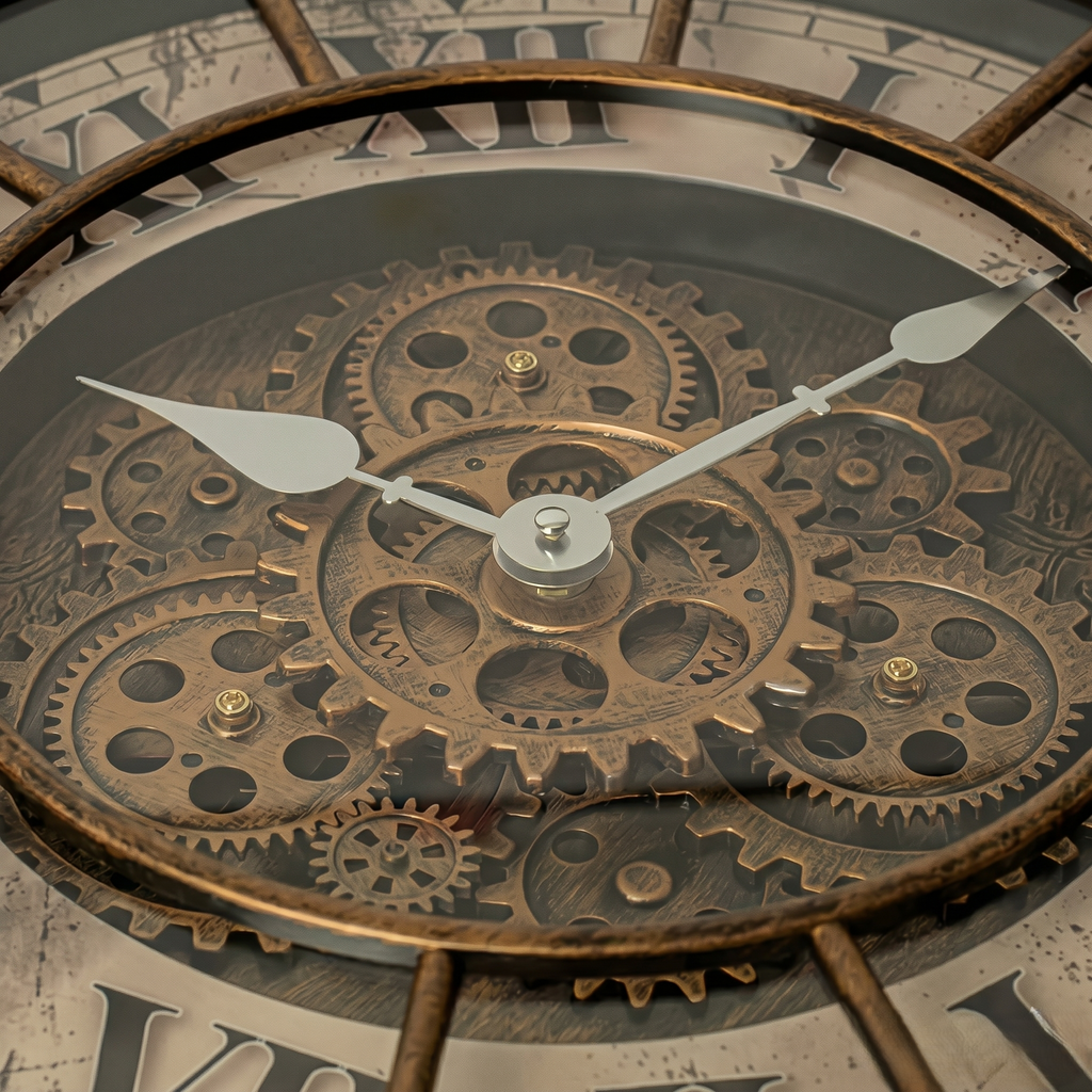 Horloge industrielle avec mécanisme apparent