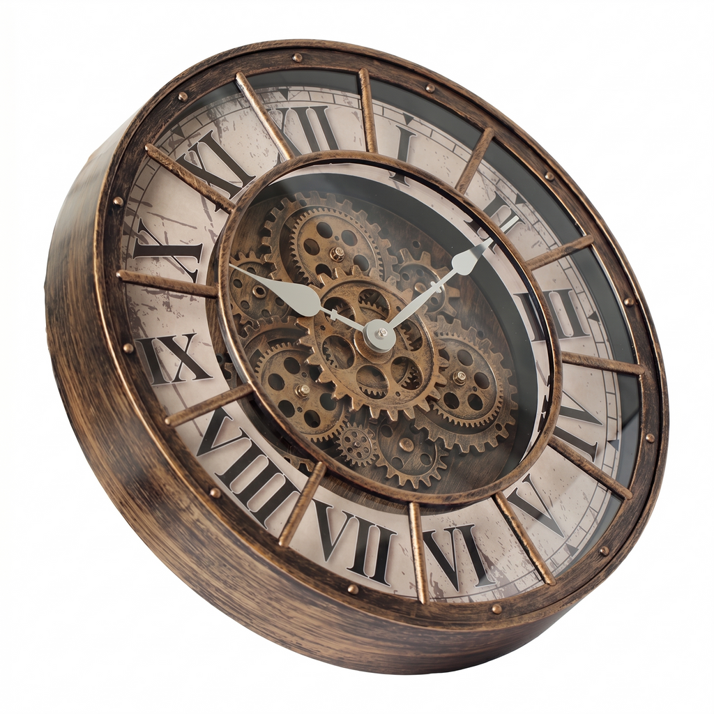 Horloge industrielle avec mécanisme apparent