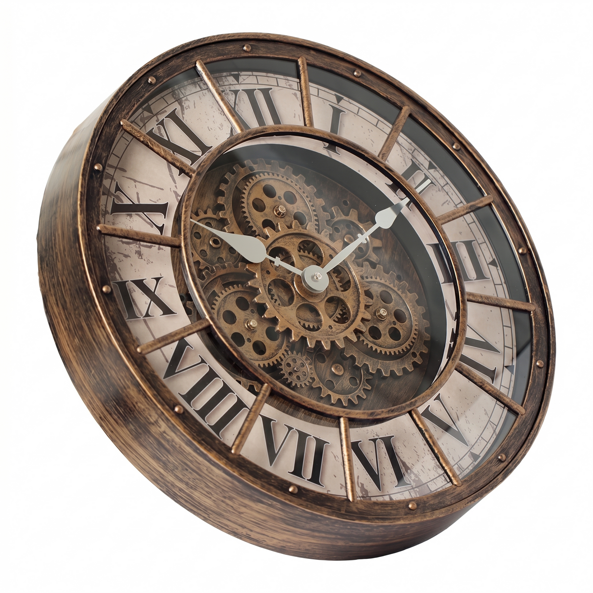 Horloge industrielle avec mécanisme apparent