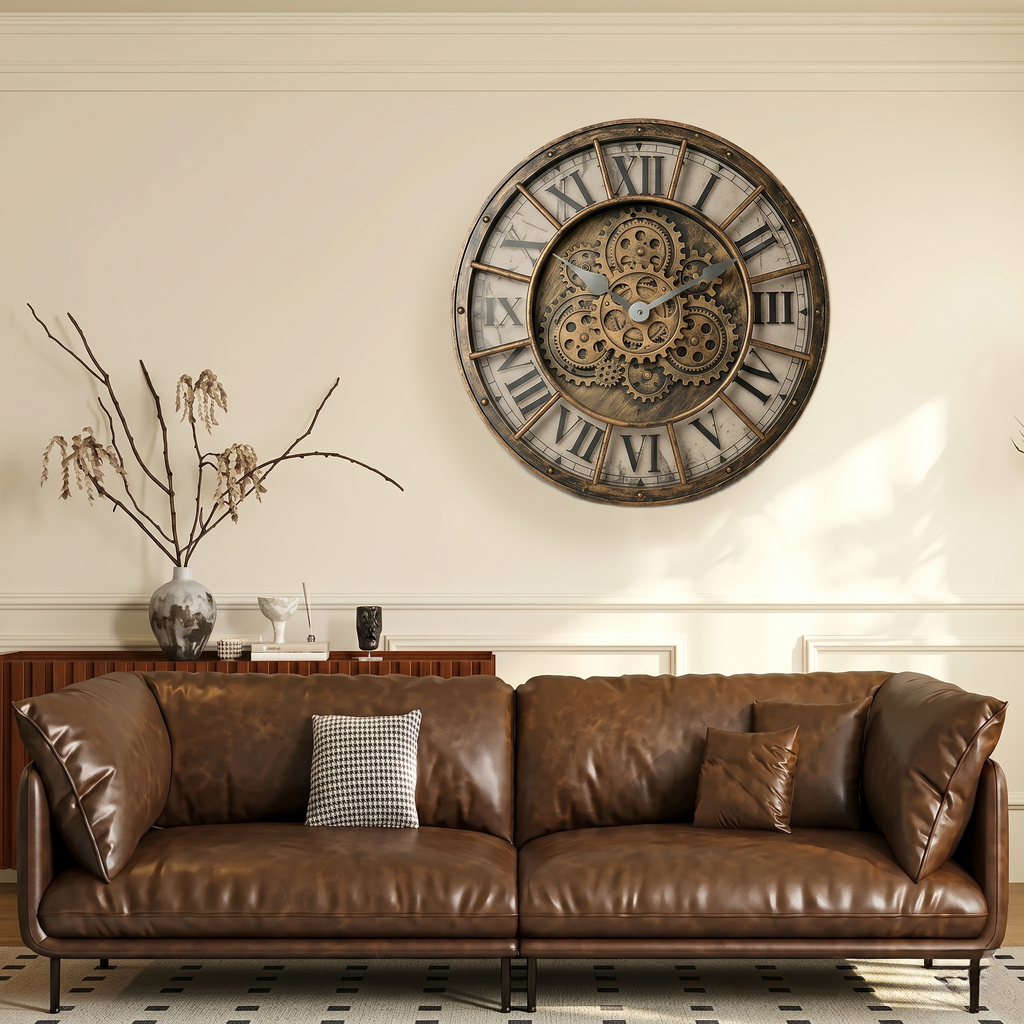 Horloge industrielle avec mécanisme apparent
